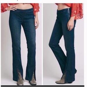 Free People High Waist Split Hem Flare Leg Side Zipper 70s dark wash denim 30